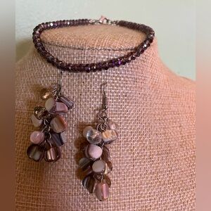 Iridescent, faceted bead bracelet and matching earrings